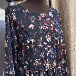Torrid black multicolor floral long sleeve tiered midi dress. Size L.